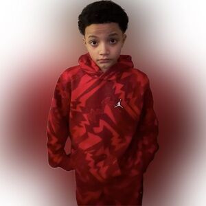 Jordan Red Zigzag Print Hoodie & Jogger Set